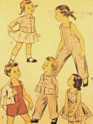 1940s Child Advance #7051 Jacket/Overalls/Shirt/Skirt Sz 3 B22 Complete - Image 1 of 4