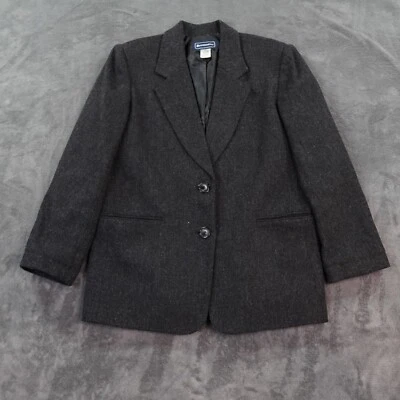 Vintage Requirements Blazer Womens 12 Grey Boiled Wool 80's USA Fabric - Image 1 of 4