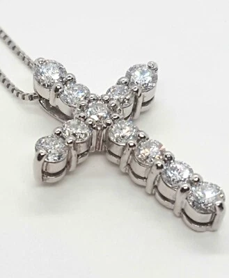 2 Ct бриллиант крест подвеска женщин ожерелье цепочка 14K белое золото отделка v - Изображение 1 из 4