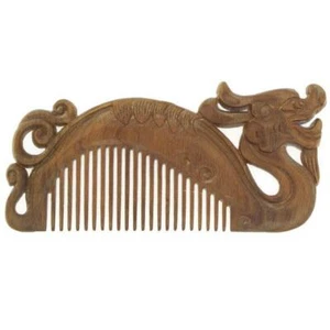 Lignum-Vitae Wood Carved Seamless Pocket Hair Comb Dragon - Picture 1 of 3