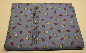 FAYE LIVERMAN BURGOS blue cotton fabric MARCUS BROTHERS ladybugs daisies 2 YARDS - Picture 1 of 3
