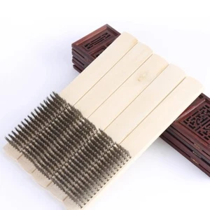 Wire Brushes Wooden Handle 4 Row Steel Bristles Large Paint Rust Cleaner Set New - Picture 1 of 9