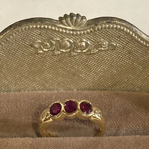 18K Yellow Gold Ruby And Diamond Band Ring Size 7 - Picture 1 of 9