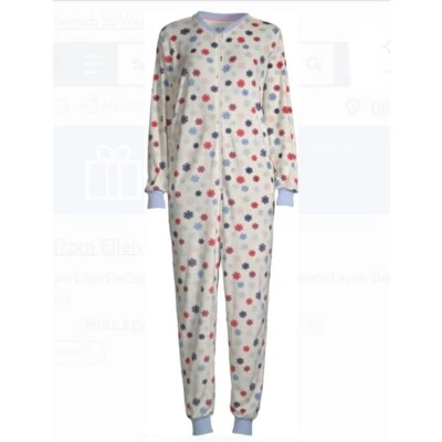 ev1 Ellen DeGeneres -Snowflake- Fleece 1 piece "Union Suit" PAJAMAS womens LARGE - Image 1 of 4