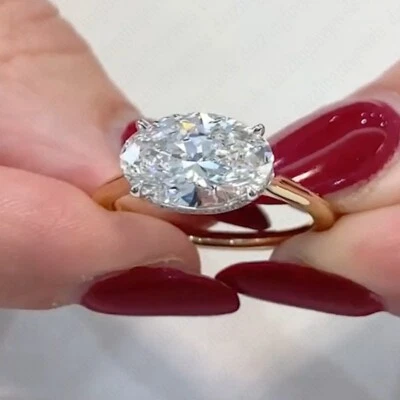 3.55Ctw Oval Moissanite Hidden Halo Engagement Ring In Solid 14K Two-Tone Gold - Image 1 of 4