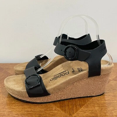 Papillio Birkenstock Soley Wedge Sandal Womens 8N Black Leather Double Buckle - Image 1 of 4