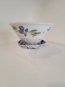 Studio Pottery Glazed Stoneware Berry Bowl attached Under Plate Signed flower - Picture 1 of 11