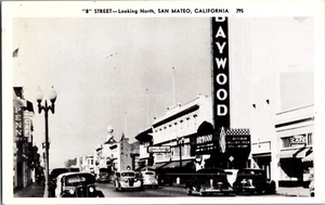 B STREET Looking North, SAN MATEO, CALIFORNIA Vintage Postcard JY14 - Picture 1 of 2