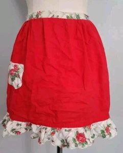 Vintage 1950 Tasche Taille Krawatte Halb Schürze Weihnachten Hausfrau Rosenknospen Urlaub - Bild 1 von 8