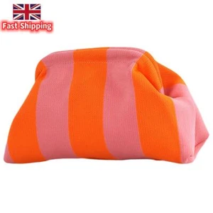 Women Knitted Clutch Purse Small Stripe Purse Woven Bag for Female (Pink Orange) - Picture 1 of 6