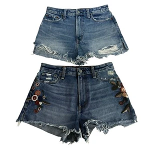 Abercrombie & Fitch Annie High Rise Floral Embroidered Denim Shorts Size 26 - Picture 1 of 7