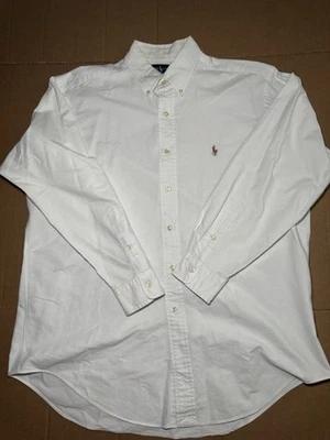Camisa Ralph Lauren Yarmouth Para Hombres 16-33 Blanca Oxford Abotonada Carne Poni Foto 1 de 4