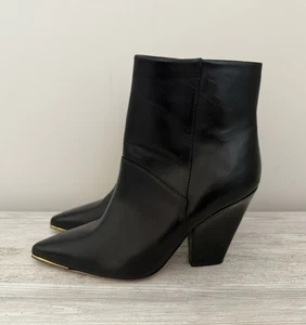 Tory Burch Lila Smooth Black Leather Pointed Toe High Heeled Booties Size 7 M - Picture 1 of 15