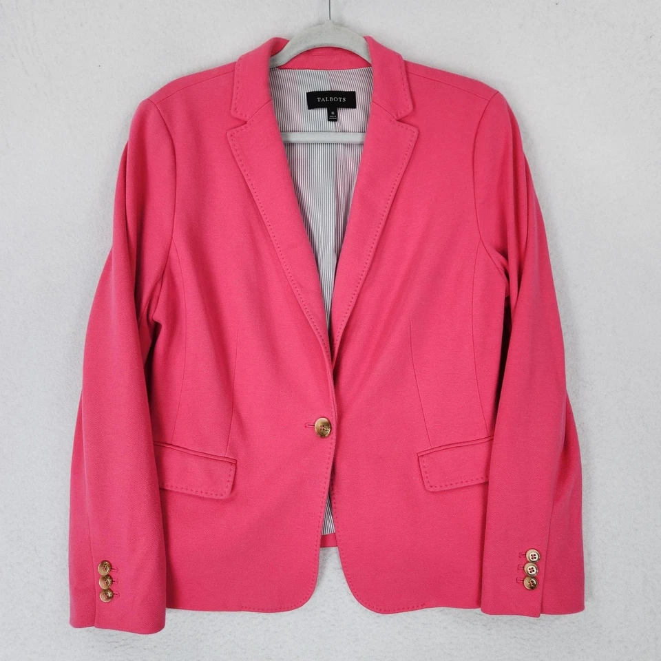 Chaqueta Talbots Mujer 16 Rosa Un Botón Forrada Carrera Blazer Botones Dorado Clásico Foto 1 de 4