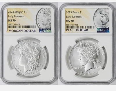 2023 $1 Morgan & Peace Dollar NGC MS70 Early Release Set with OGP - Image 1 of 4