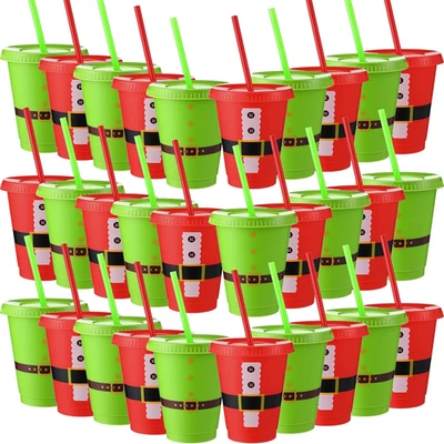30 peças xícaras de Natal com canudos e tampas 16 oz Papai Noel elfo copos de cinto vermelho verde P - Imagem 1 de 4