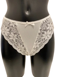 Ivory Full Briefs 10 - 12 silky stretch shiny nylon & lace pants knickers panty - Picture 1 of 6