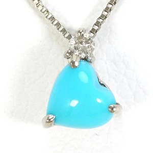 18K White gold Necklace Turquoise Diamond 1.4g 43cm Free shipping Used - Picture 1 of 5