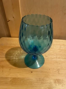 (339) Aqua Blue Empoli Glass Quilted Optic Art Glass Snifter Vase - Picture 1 of 4
