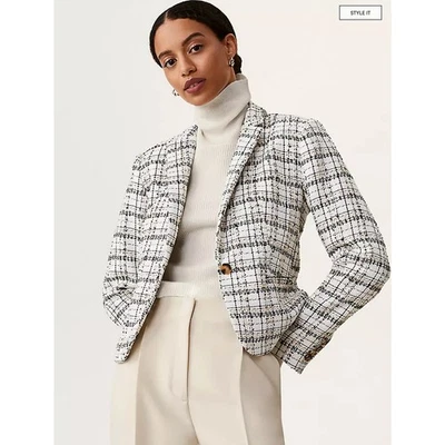 Blazer Ann Taylor The Newbury Tweed a Cuadros para Mujer Talla 14 Nuevo Blanco Negro Foto 1 de 4