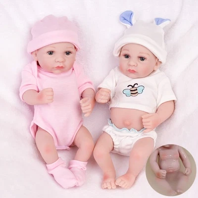 Muñecas bebé recién nacido renacido de 10"" gemelos prematuro niña/niño cuerpo completo vinilo silicona Foto 1 de 4