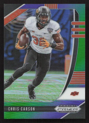 2020 Panini Prizm Draft Picks Chris Carson Prizms Purple And Green #/199 #14 - Image 1 of 2