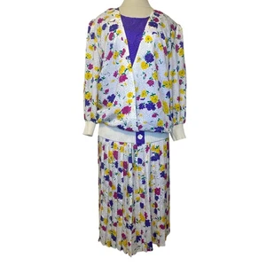 Vintage Anthony Sicari Floral Jacquard Top And Skirt 2 Piece Matching Set Sz 10 - Picture 1 of 12