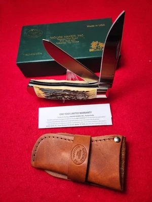 Moore Maker Matador Texas 6206 LL Liner Lock Large Trapper Knife Stag #42 - Image 1 of 4