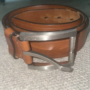 TUMI Brown Mens Leather Belt w/ Silver Buckle - Size 38/95 - Soft Leather - Picture 1 of 8