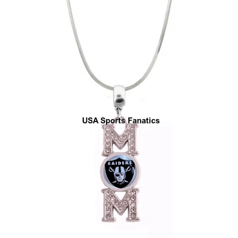 Las Vegas Raiders MOM Necklace With Rhinestones On A 925 SS Snake Chain 5 Sizes Cover