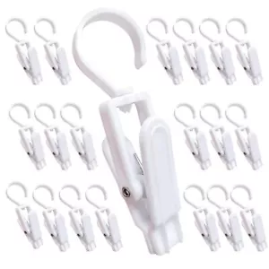 20 PCS Plastic Swivel Hanging Hooks Curtain Clips Laundry Clips Black White - Picture 1 of 7