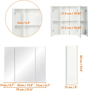 Medicine Cabinet Bathroom Mirror Cabinet with 3 Door 27.6x23.62 Inch Bathroom... - Picture 1 of 12