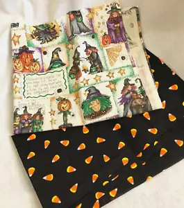 Cotton Halloween Fabric Candy Corn on Black and Witches & Black Cats - Picture 1 of 3