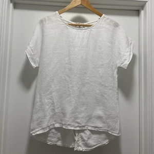 Terzo Millennio Women S Short Sleeve High Low 100% Linen Crochet Hem Down Back - Picture 1 of 10