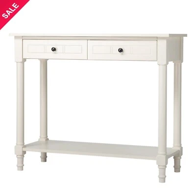 2-уровневый консольный столик диван-стол с 2 ящиками и полками для хранения кремовый белый новый - Изображение 1 из 4