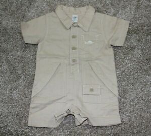 Baby Gap Tan Linen Button Swordfish Summer Romper Baby Boys Size 3-6 months NWT