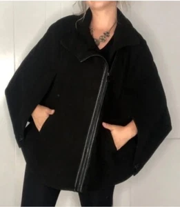 VIA SPIGA Black Jacket Cape Coat Women’s Zip Trench Size S/M Rare - Picture 1 of 6