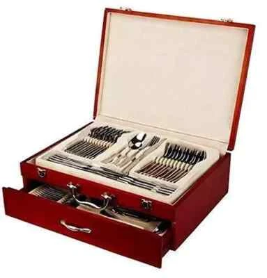 High Quality 72pc Stainless Steel Cutlery & Servers in Shiny Wooden Cary Case - Image 1 of 4