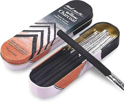 Kohlestifte Set 10-tlg. – Zeichenkohle in Folie & praktische Aluminiumcase - Bild 1 von 4