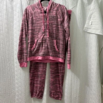 NEW Juicy Couture Tracksuit L Full Zip Hoodie Jacket & Pants Pink Black Y2K - Image 1 of 4