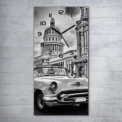 Glasuhr Wanduhr Küchenuhr Schwarzweiße Straße von Havanna mit Oldtimer 30x60 - Bild 1 von 4