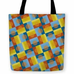 SUNSPOTS Carryall Tote, Reusable Fabric Market Bag, OpArt Geometric Sun Summer - Picture 1 of 2