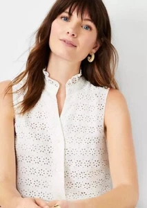 NwT Ann Taylor Eyelet Ruffle Sleeveless Button Up Blouse SIZE XL - Picture 1 of 7