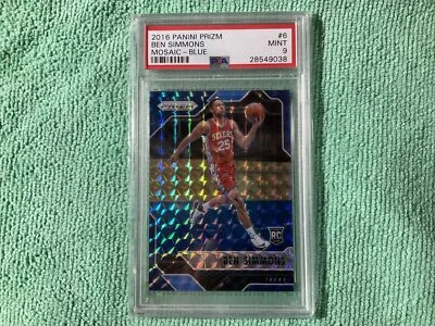 2016-17 Panini Prizm Mosaic BLUE  REFRACTOR Ben Simmons #6 PSA 9 MINT Rookie RC - Image 1 of 4