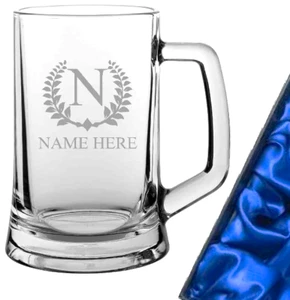 Engraved Tankard Pint Glass Birthday Christmas Gift Box Any Initial & Name 10 - Picture 1 of 5