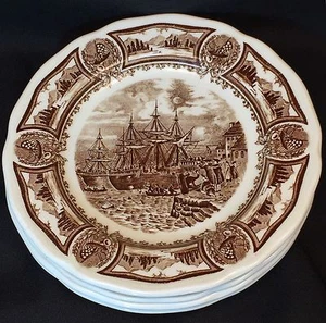 Lot of 4 J&G Meakin Americana Boston Tea Party Brown Bread Dessert Plates 7" Dia - Picture 1 of 9