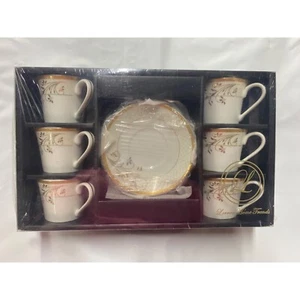 Lorren Home Trends Trends Floral Design 2oz Espresso Cup and Saucer Set NWB - Picture 1 of 3