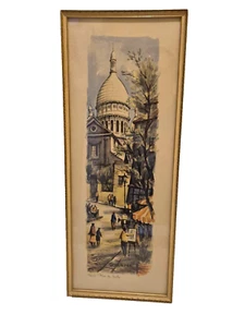 Mid Century Print on Board Paris Place du Tertre by Ortiz Alfau Framed - Picture 1 of 16