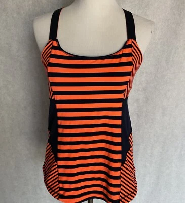 LULULEMON Size 12 Orange Blue Striped Cross Strap Tank Top Built in Bra Women's - Image 1 of 4