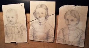 Ludwig & Sofie & Antoinette Sayle als kleine Kinder / 3x Zeichnung - Picture 1 of 1